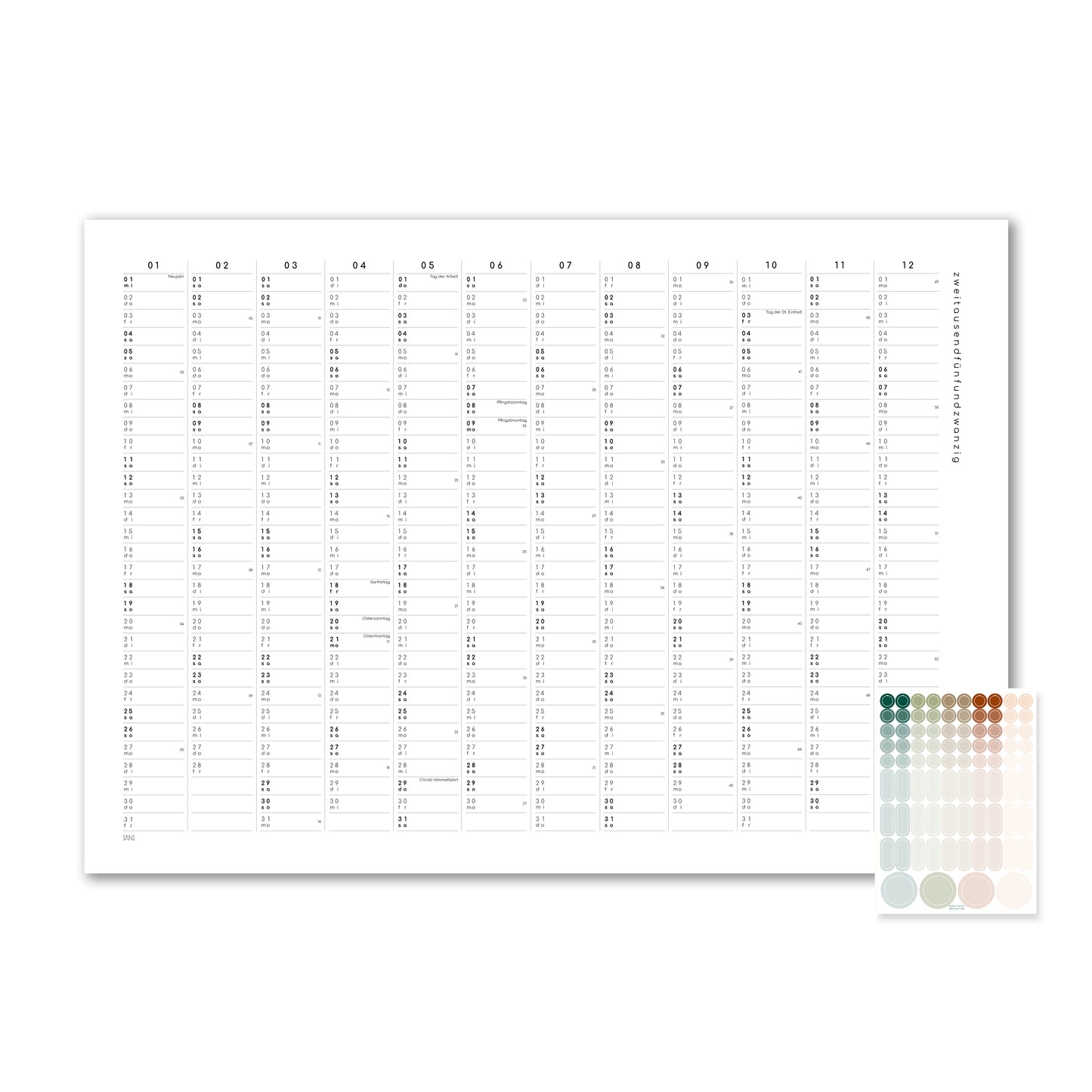 Kalender mit Klebepunkten 2025 - A2 / A1