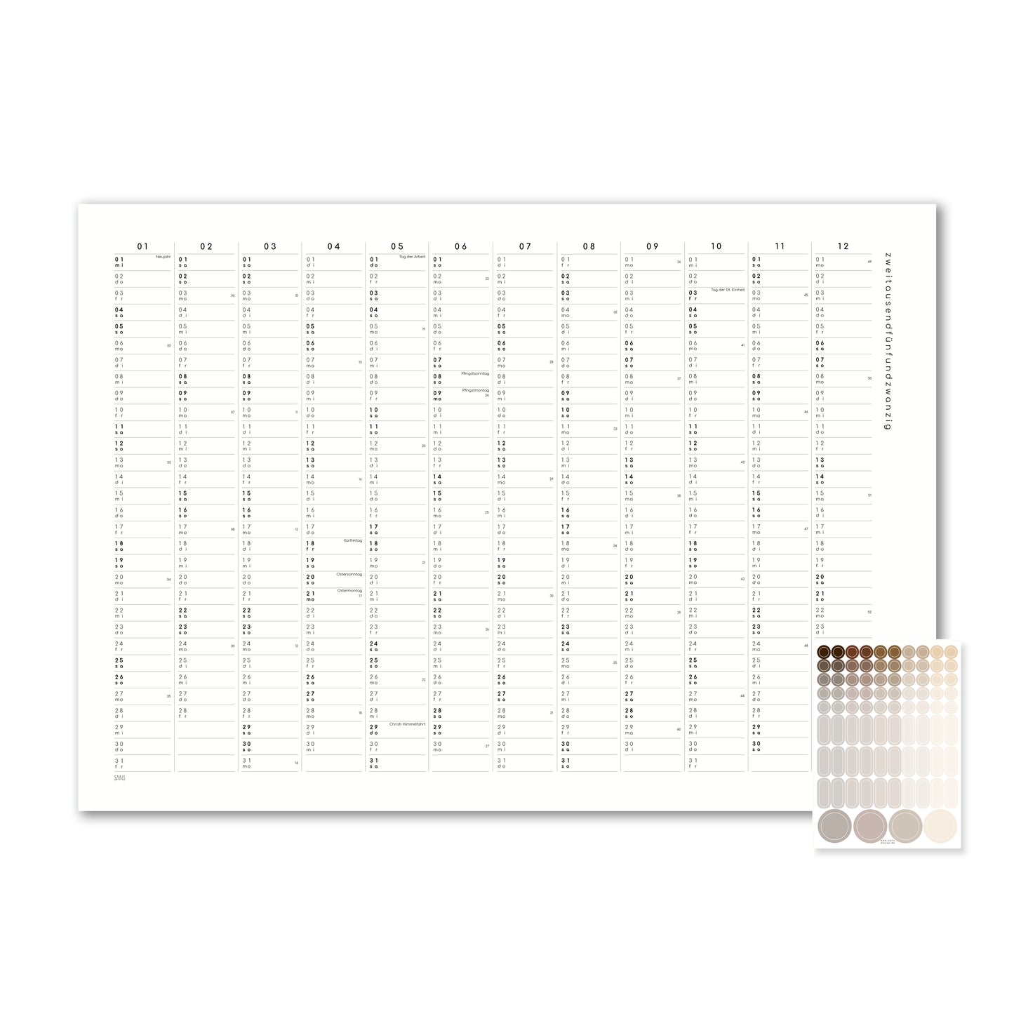 Kalender mit Klebepunkten 2025 - A2 / A1