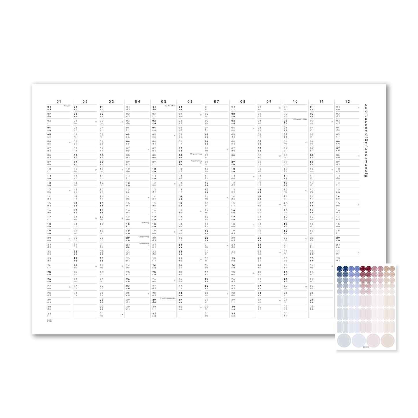 Kalender mit Klebepunkten 2025 - A2 / A1