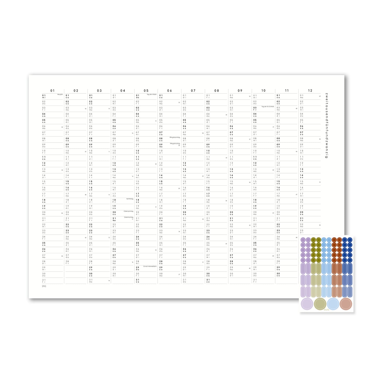 Kalender mit Klebepunkten 2025 - A2 / A1