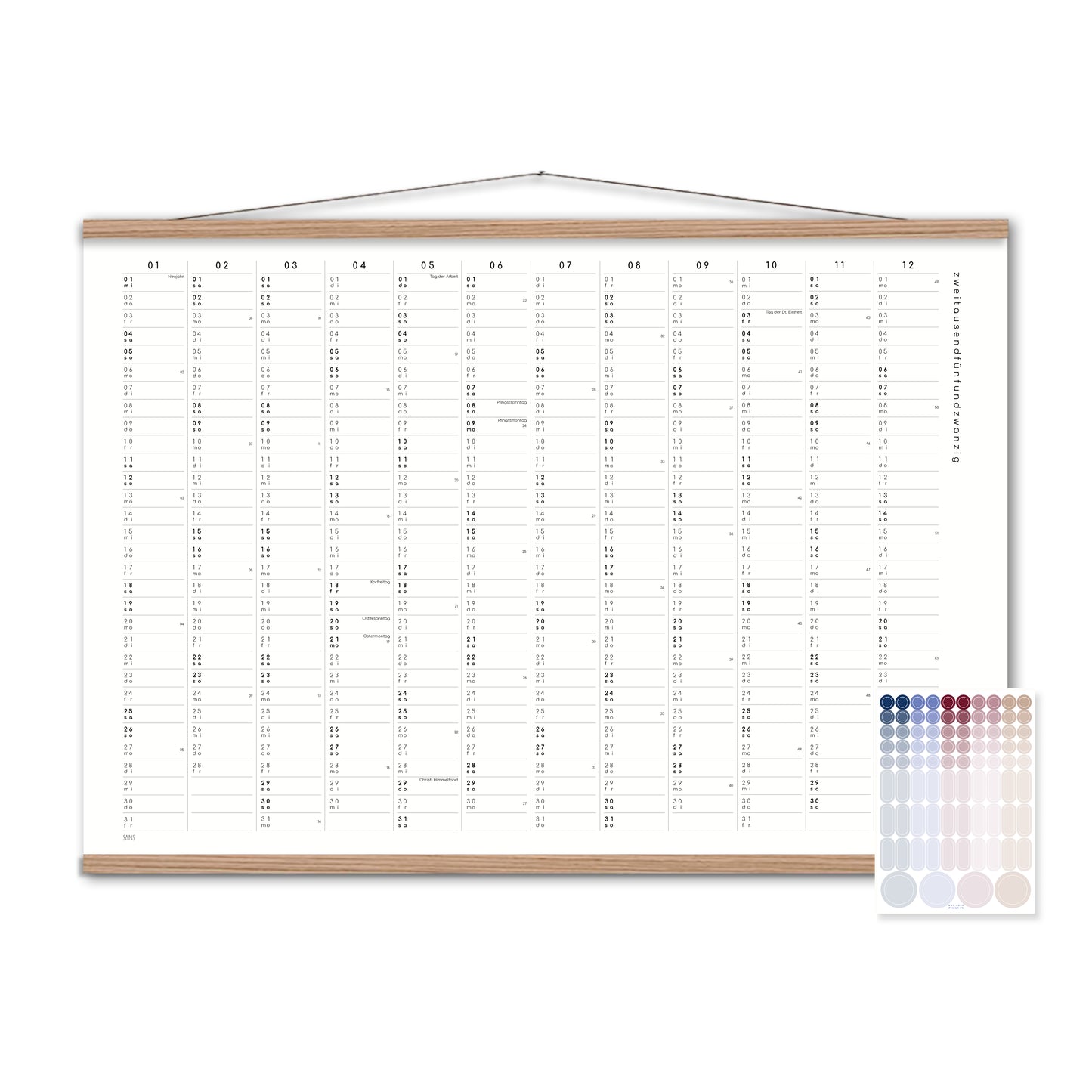 Kalender mit Klebepunkten 2025 - A2 / A1