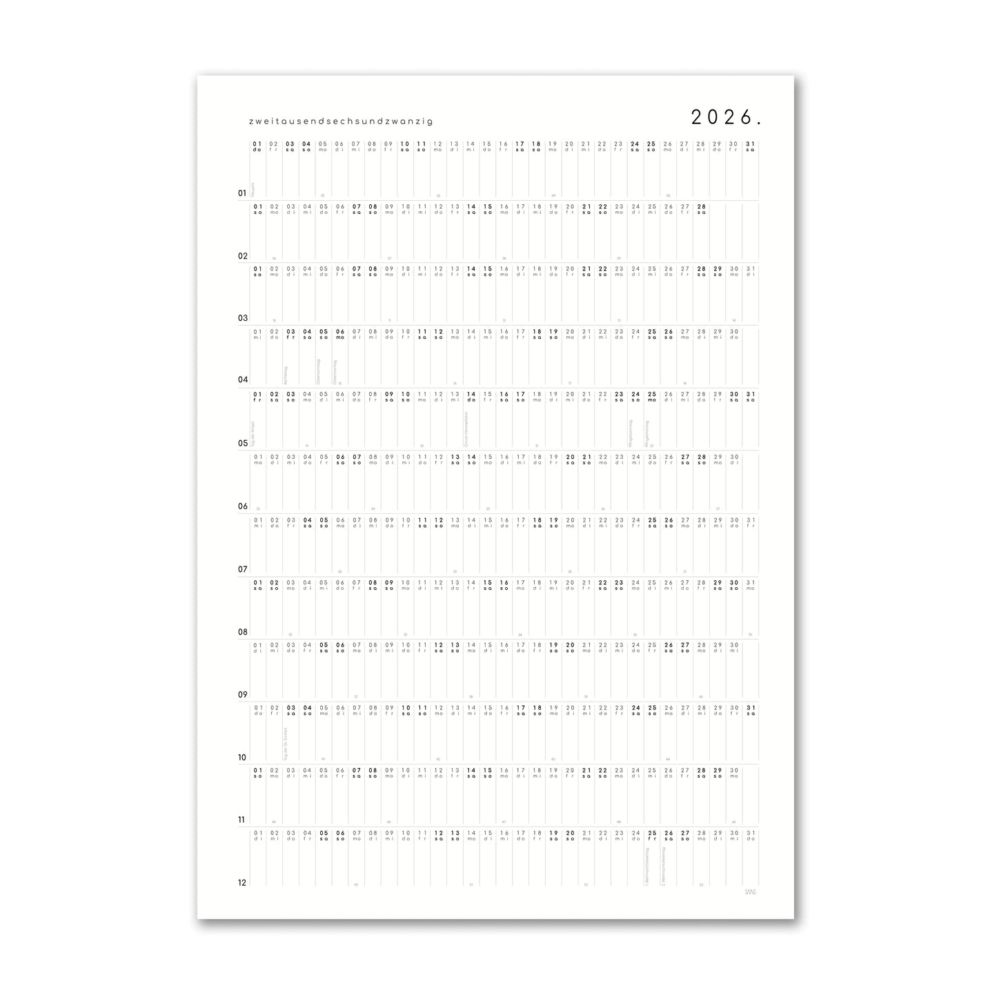 Kalender mit Klebepunkten 2026 - A2 Hochformat