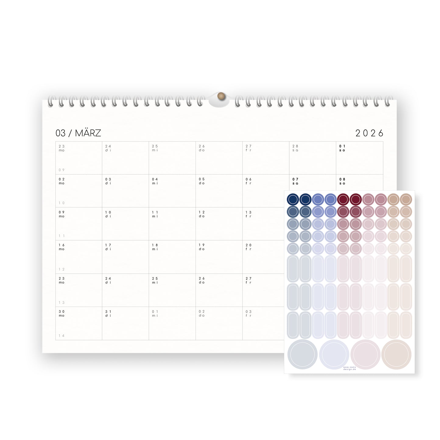 Kalender mit Aufklebern 2026 - A4 / A3
