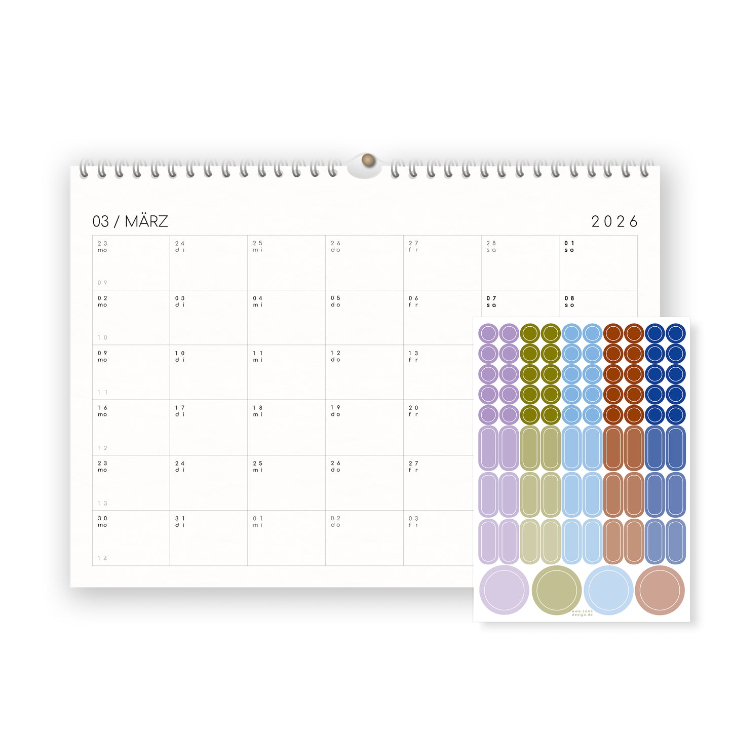 Kalender mit Aufklebern 2026 - A4 / A3
