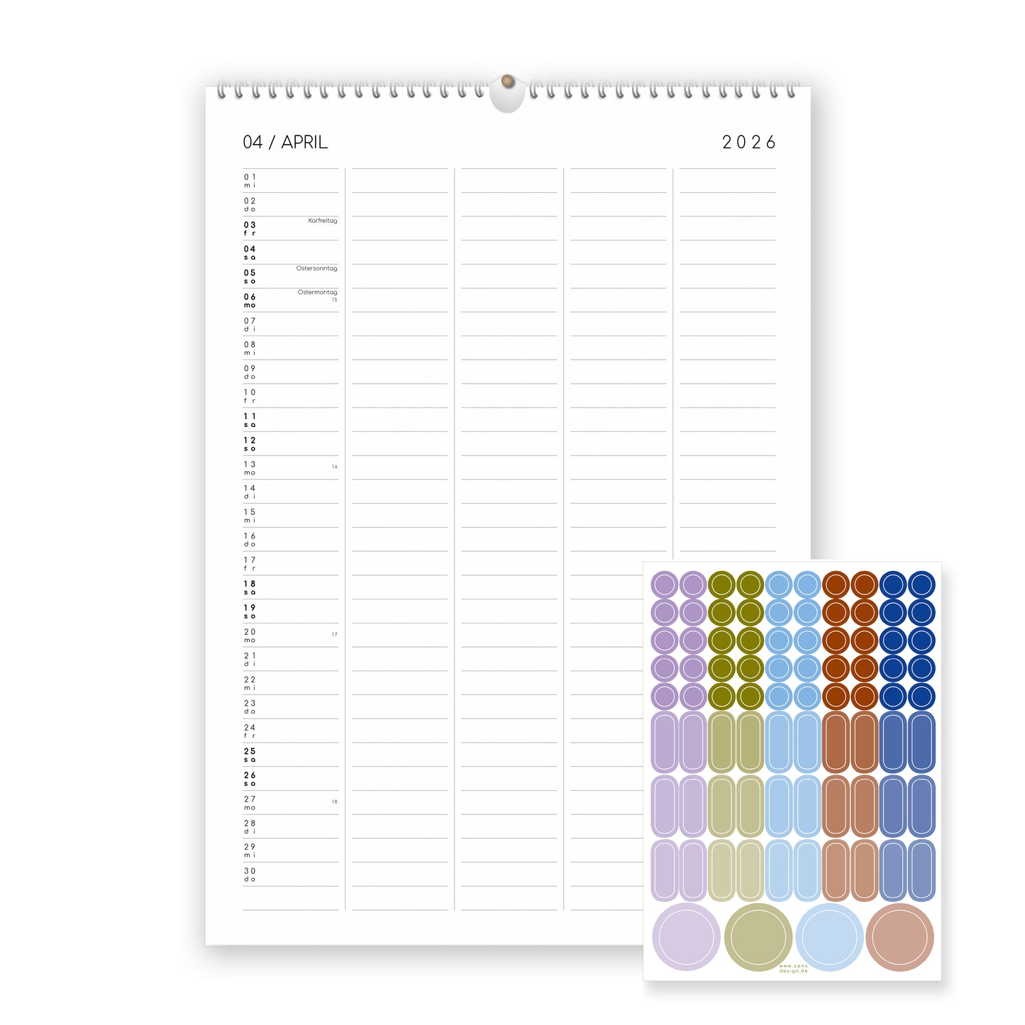 Familienkalender mit Klebepunkten - 2026