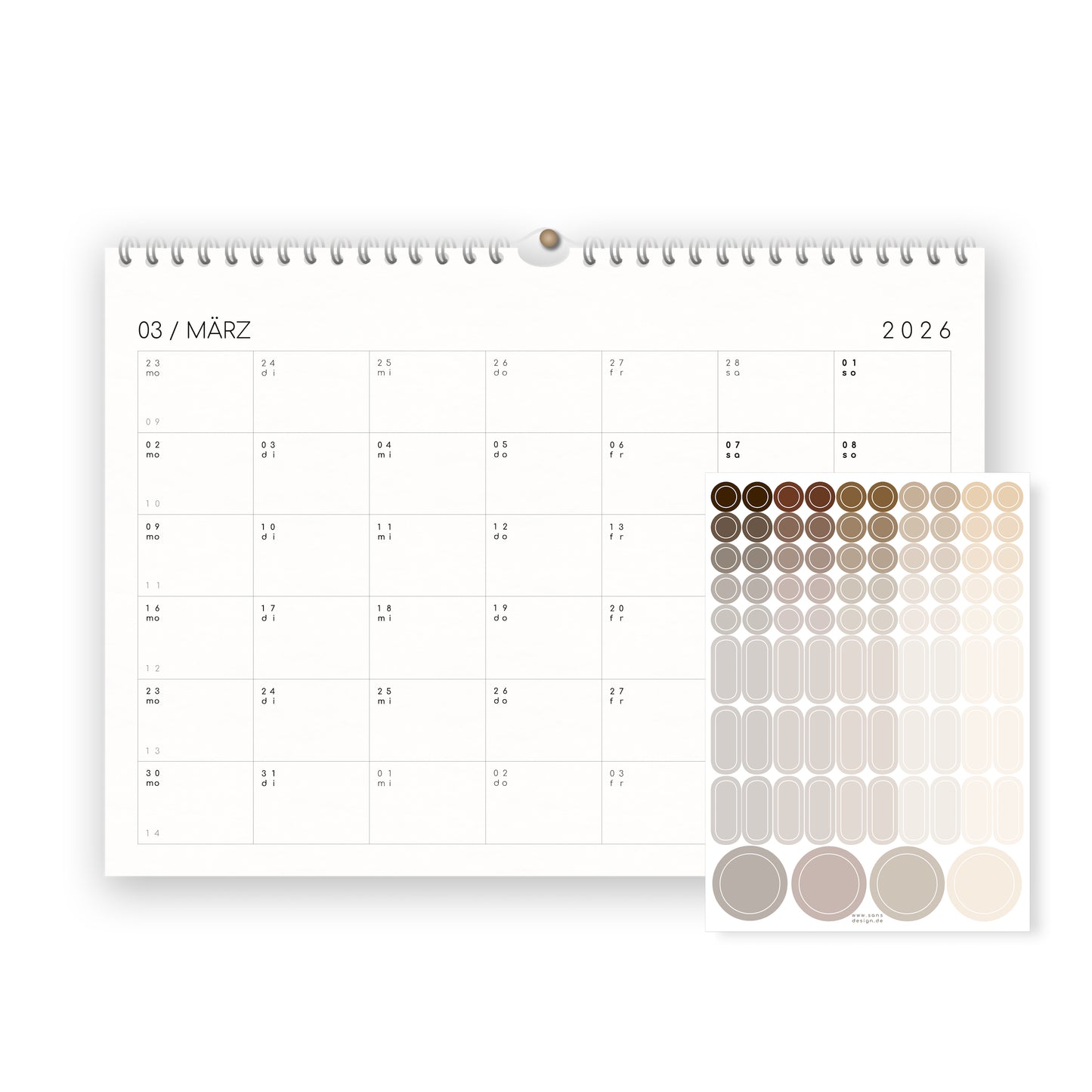 Kalender mit Aufklebern 2026 - A4 / A3