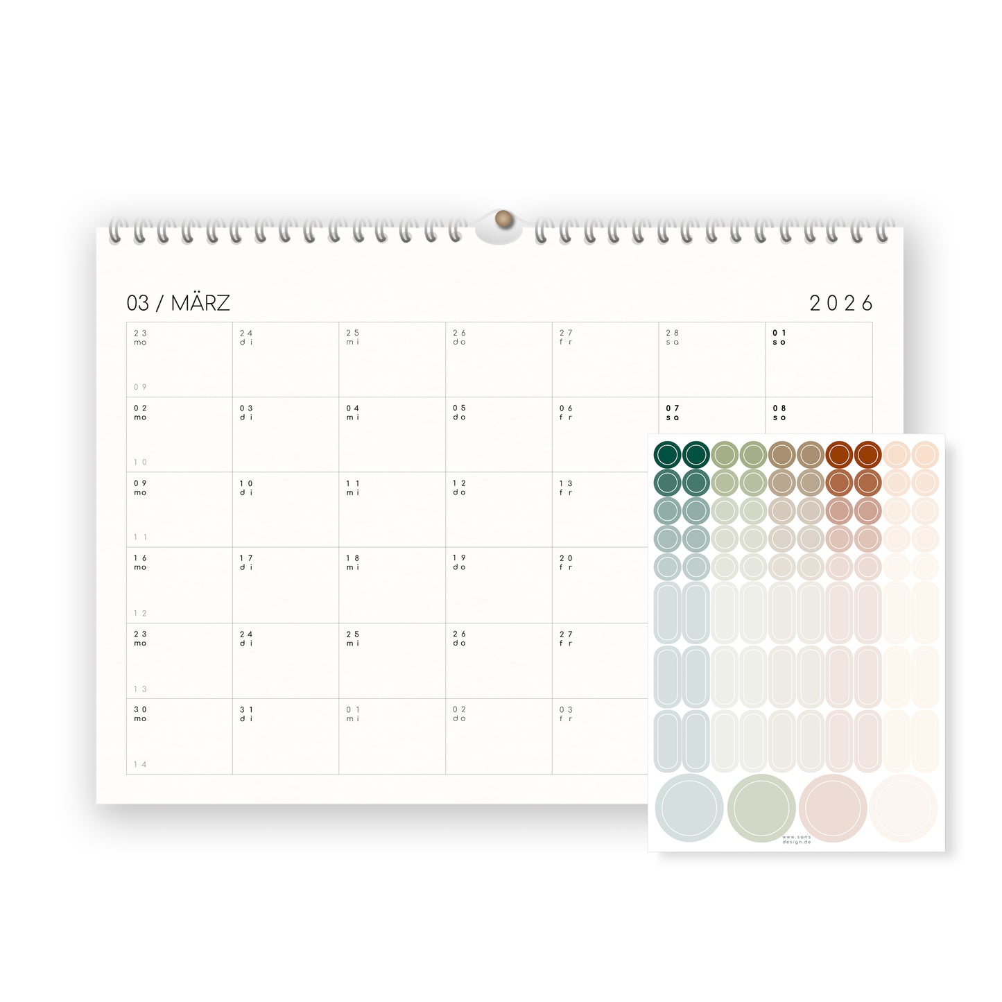Kalender mit Aufklebern 2026 - A4 / A3