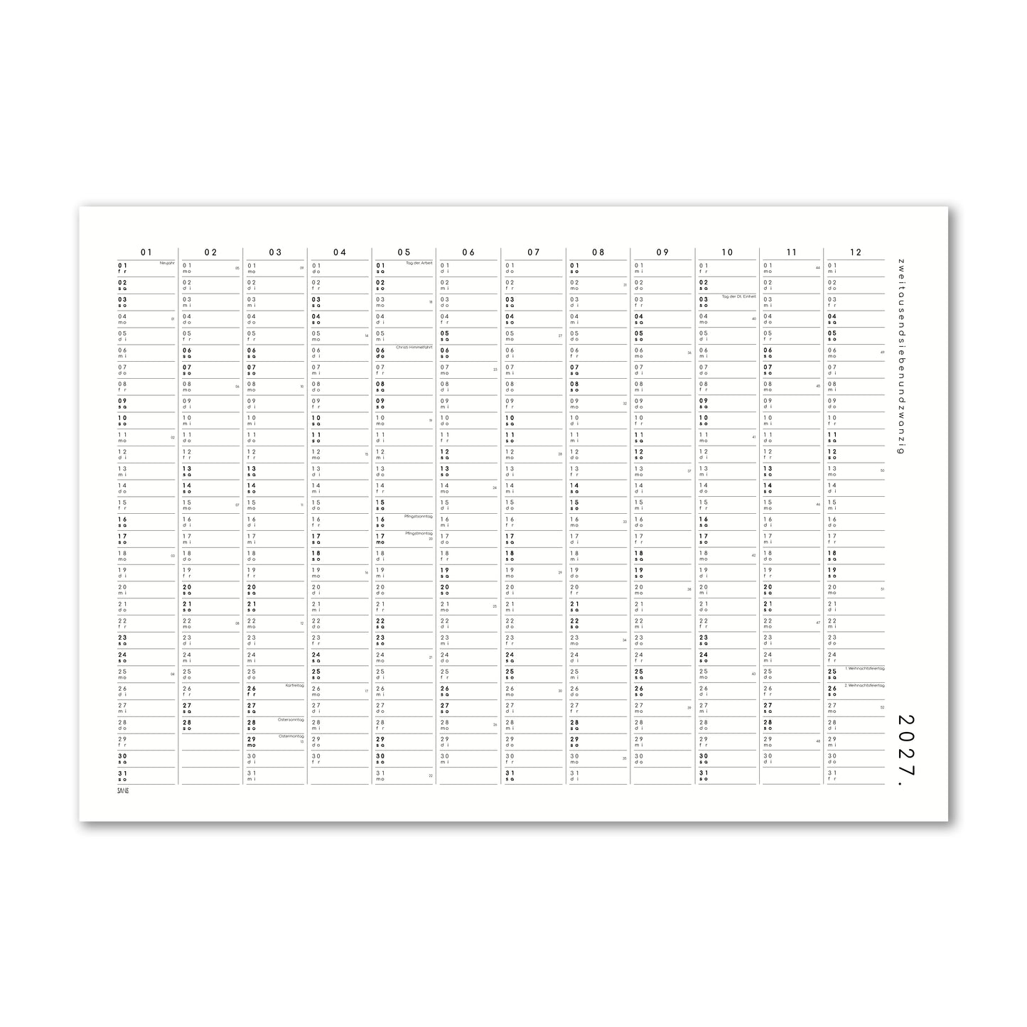 Kalender mit Klebepunkten 2027 - A2 / A1